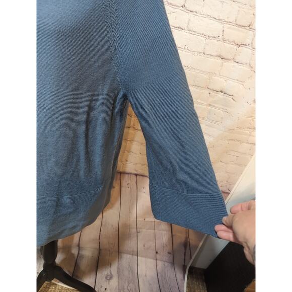 VOYAGE By Marina Rinaldi Gray Blue Wide 3/4 Sleeve Tunic Sweater Merino Wool L - Picture 8 of 13